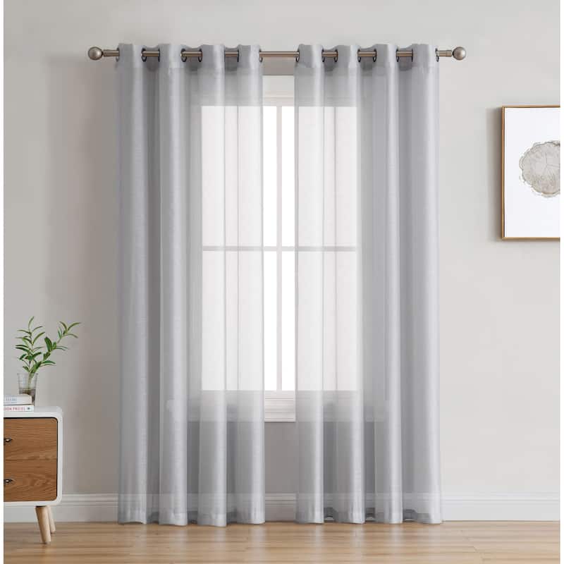 HLC.me 2 Piece Semi Sheer Voile Window Curtain Drapes Grommet Top Panels Bedroom, Living Room - Set of 2 panels - 54 W x 84 L - Silver Grey
