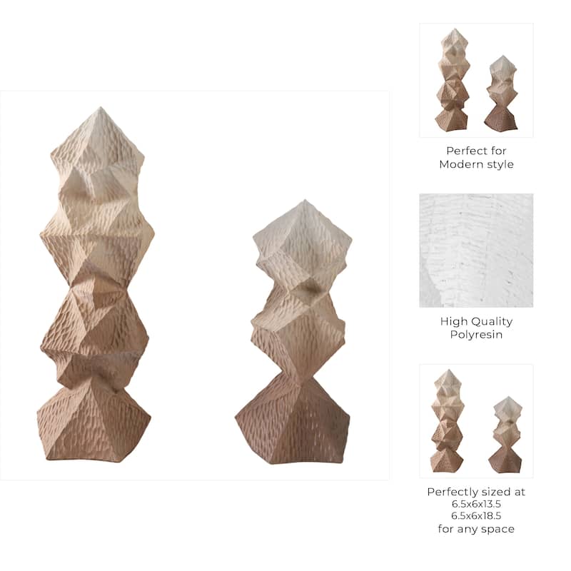 Polyresin Sculptures Faceted Abstract Design (Set of 2) - 19/14" Brown - 6.5" x 6" x 18.5"