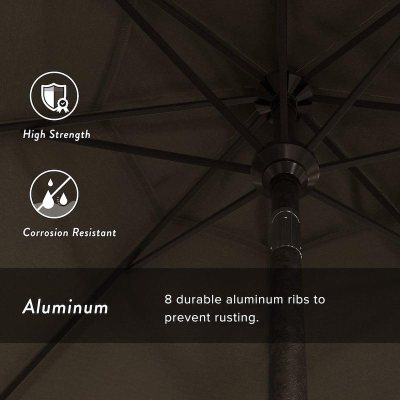 California Umbrella 7.5' Round Crank Lift Push Button Tilt Bronze Aluminum Patio Umbrella with Sunbrella Cilantro Fabric