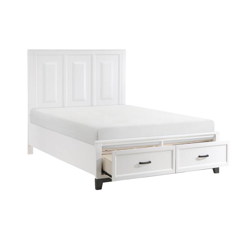 White Queen Platform Bed with Storage Drawers, Wooden Bedroom Furniture