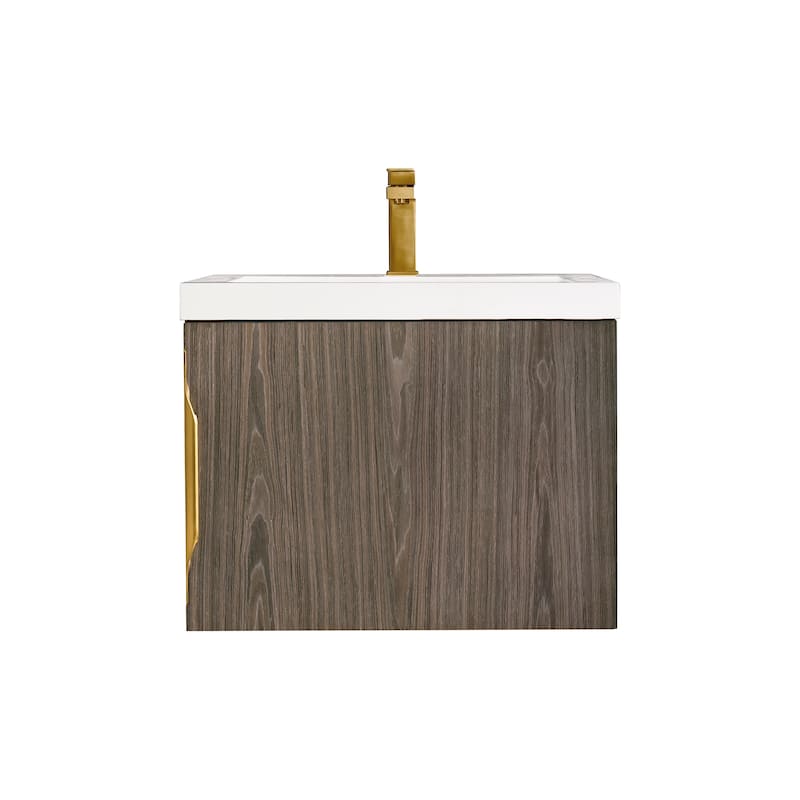James Martin Vanities Columbia 24" Single Vanity with White Glossy Composite Stone Top - Wood Finish/Ash Finish - Ash Gray