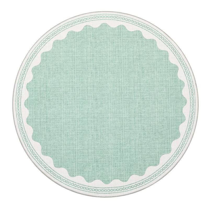 Scalloped Pattern Rugs for Living Room Bedroom Soft Non Slip Low Pile Throw Carpet Washable Foldable Area Rug
