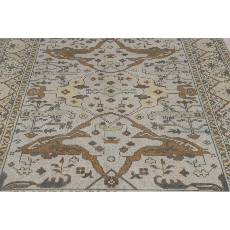 Transitional Oushak Indian Area Rug Handmade Grey Wool Carpet - 8'1" x 9'8"