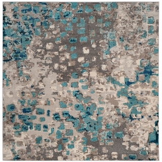 SAFAVIEH Monaco Shiloh Boho Abstract Modern Watercolor Area Rug - Grey/Light Blue - 6'7" Square
