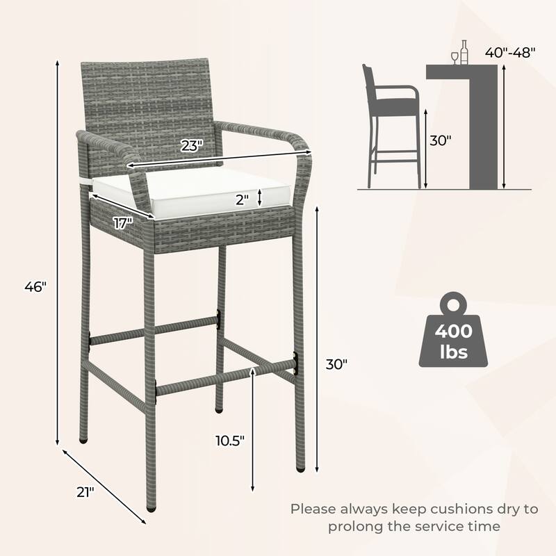 Gymax Set of 4 Rattan Patio Bar Stools Outdoor Bar Height Chairs w/