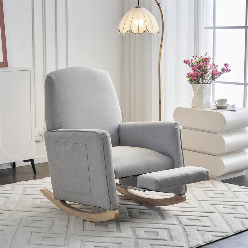 Cotton Linen Fabric Rocking Chair With Adjustable Footrest