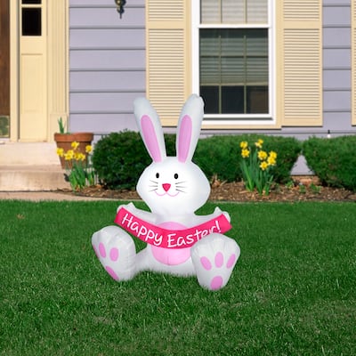 Gemmy Airblown Inflatable Easter Bunny with Easter Sign, 3.5 ft Tall