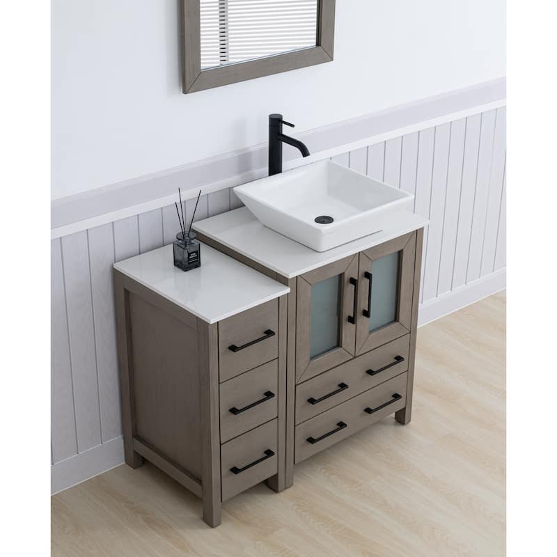 Vanity Art 36" Single Sink Bathroom Vanity Set with Engineered Marble Top and Free Mirror - 36 W X 18.5 D X 31.1 H