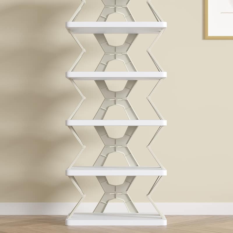 VECELO Foldable Plastic Shoe Rack Storage Organizer for Entryway, Hallway, Closet, Small Space K Style, Set of 1