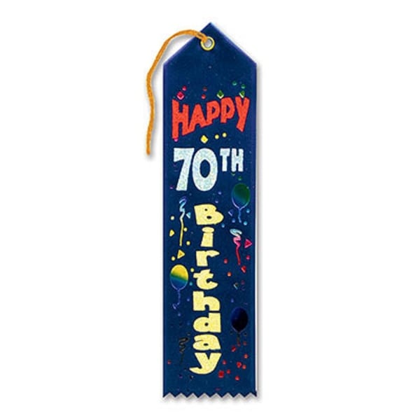 Pack of 6 Dark Blue "Happy 70th Birthday Award" School Award Ribbon Bookmarks 8" - N/A