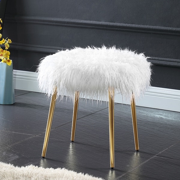 Roundhill Furniture Ravni Faux Fur Accent Ottoman With Gold Legs Bed