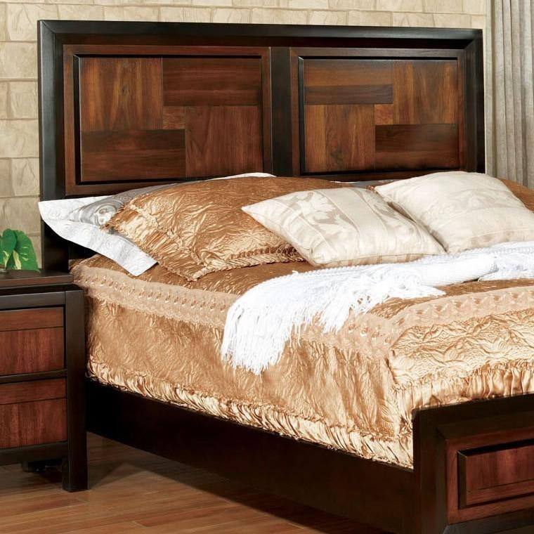 Queen Size Solid Wood Platform Bed with Parquet Headboard and Transitional Design