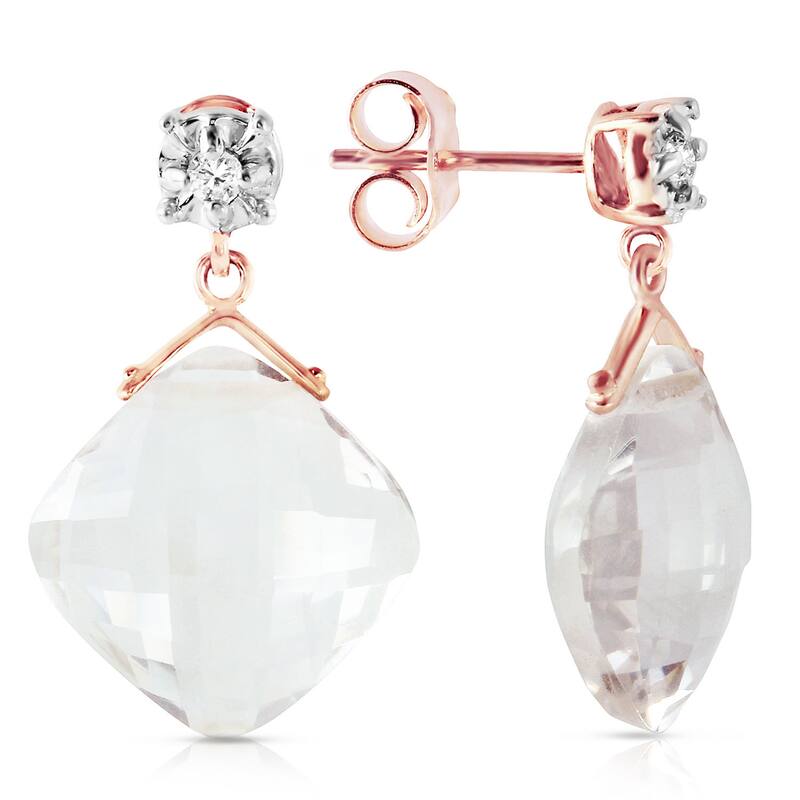 14K Solid Gold Gemstone Stud Earrings Diamond & Rose Topaz Certified