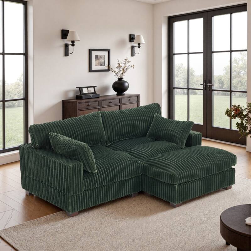 Upholstered Plush Flannel Modular Sectional Sofa with Pillows,Ajustable Headrest