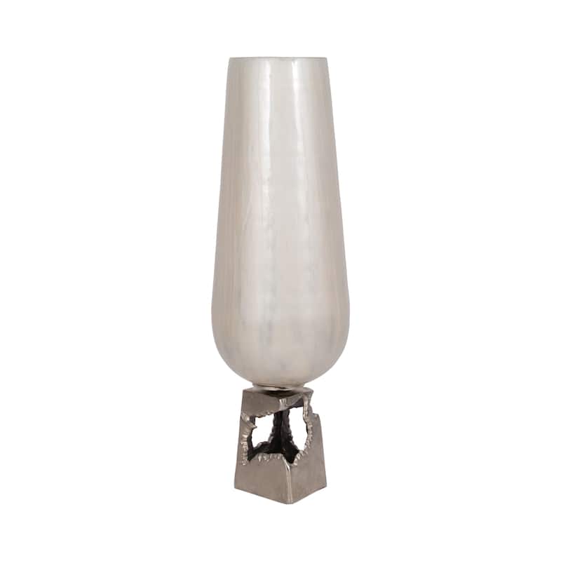 Sagebrook Home Glass and Metal Aluminum Vase with Sculptural Base