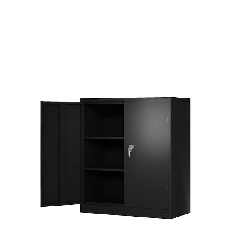 Metal Storage Cabinet with 2 Doors and 2 Shelves, Lockable Steel Storage Cabinet for Office, Garage, Warehouse