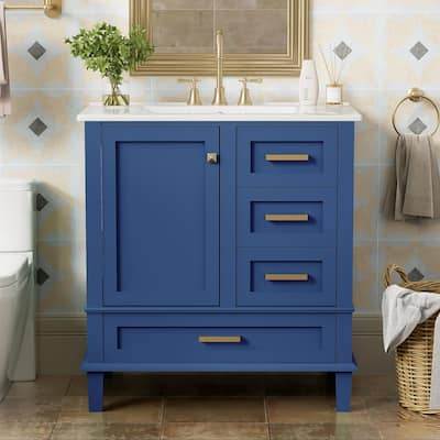 Roomfitters 30" Modern Bathroom Vanity with Sink, Solid Wood Frame, Storage Cabinet with Soft-Close Door and 3 Drawers