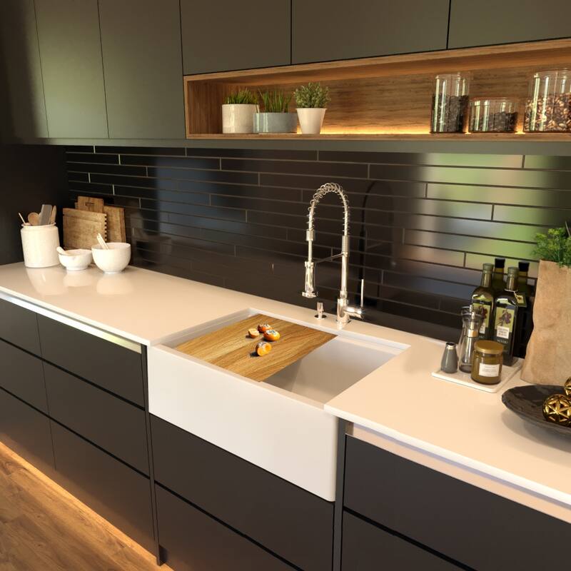 Highpoint 29.75in Granite Composite Workstation Farmhouse Sink - 29.75" x 19.75" x 9.75"