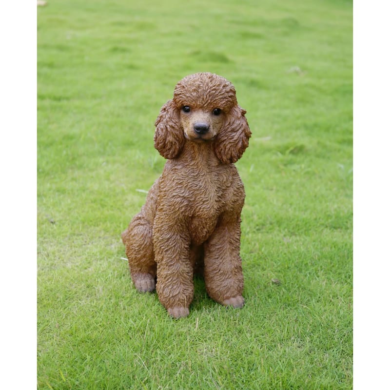 Sitting Poodle Dog Outdoor Garden Statue - 19" - Brown