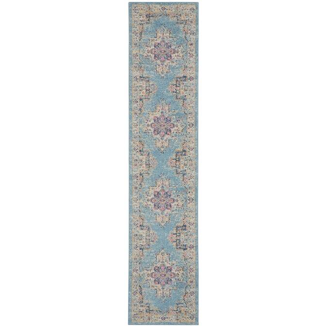 Homeroots 7' x 10' Blue and Ivory Medallion Power Loom Distressed Area ...