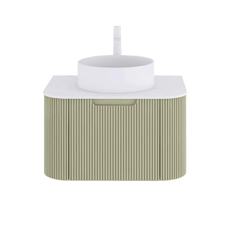 Wall-Mounted Bathroom Vanity with White Round Ceramic Sink