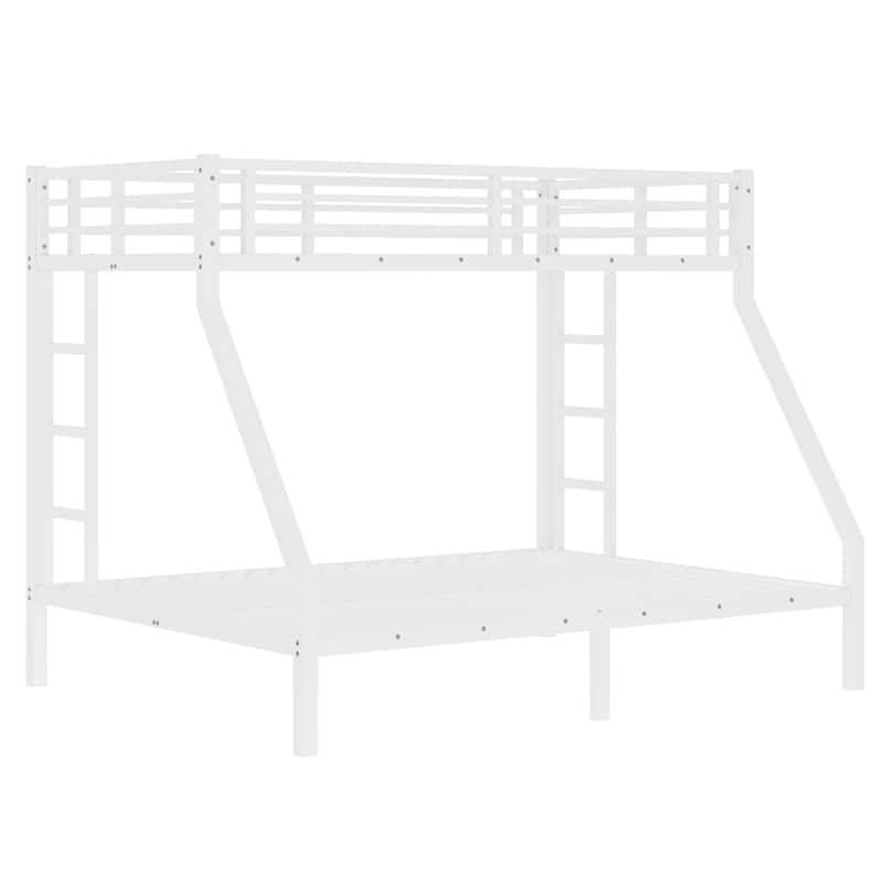 White Metal Bunk Bed: Twin XL over Queen for Teens & Adults – Space-Saving, Noise-Reduced, No Box Spring Needed, Sturdy Design