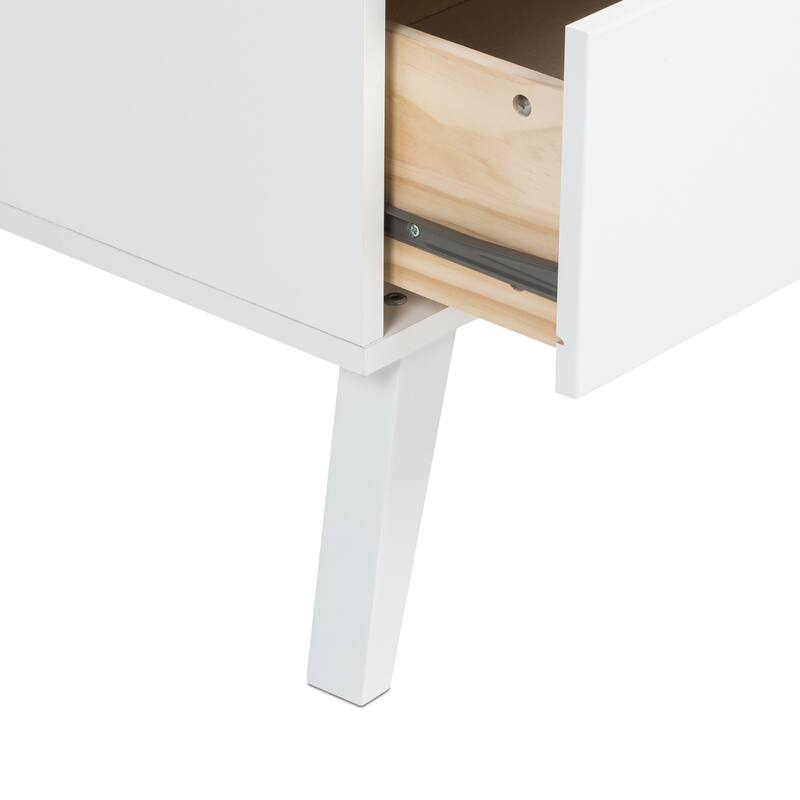 Prepac Milo Mid-Century Modern 2 Drawer Nightstand, Bedside Table, Contemporary Bedroom Furniture