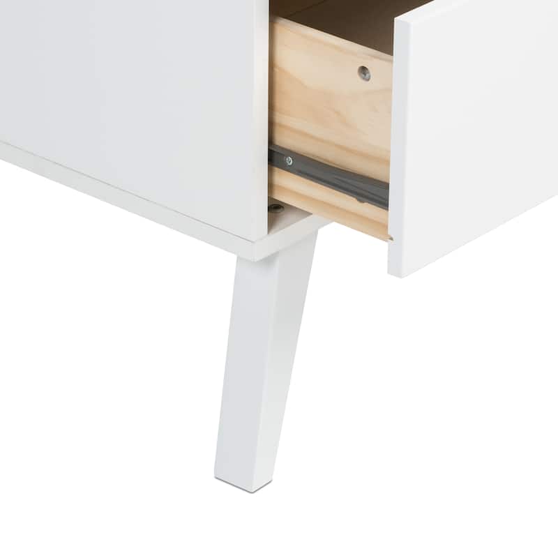 Prepac Milo Mid-Century Modern 2 Drawer Nightstand with Open Shelf, Bedside Table, Contemporary Bedroom Furniture