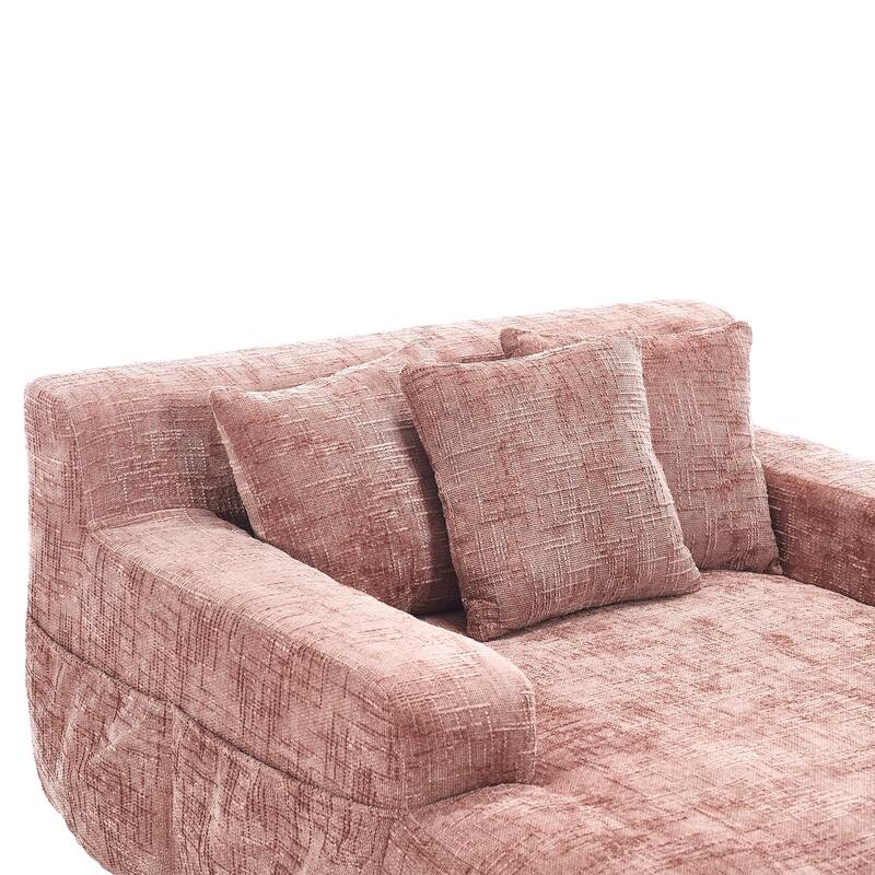 Chenille Lazy Sofa Chaise Lounge with Pillows - Convertible Armchair with Armrests, Multi-Position Sleeper for Living Room