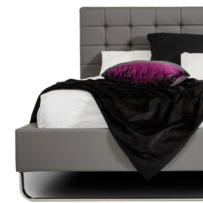 Ani King Size Platform Bed, Plush Tufted Gray Faux Leather Upholstery