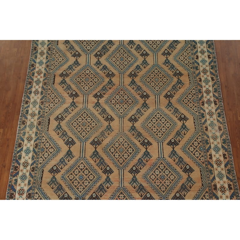 Geometric Bakhtiari Persian Vintage Rug Handmade Orange Wool Carpet - 6'8"x 9'5"