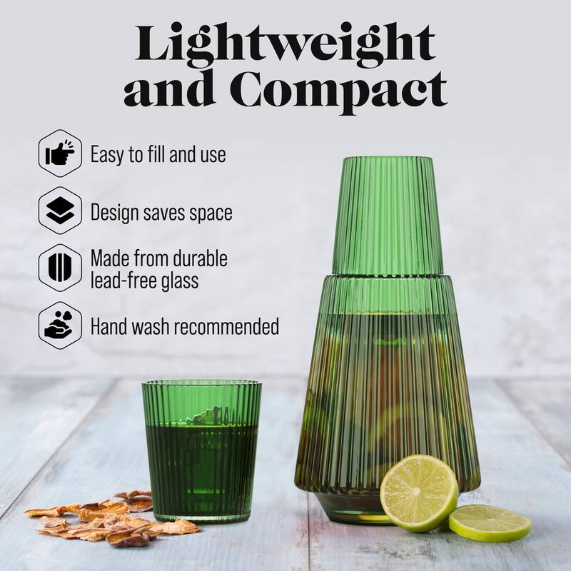 American Atelier Vintage Bedside Water Ribbed Carafe with Lid Tumbler