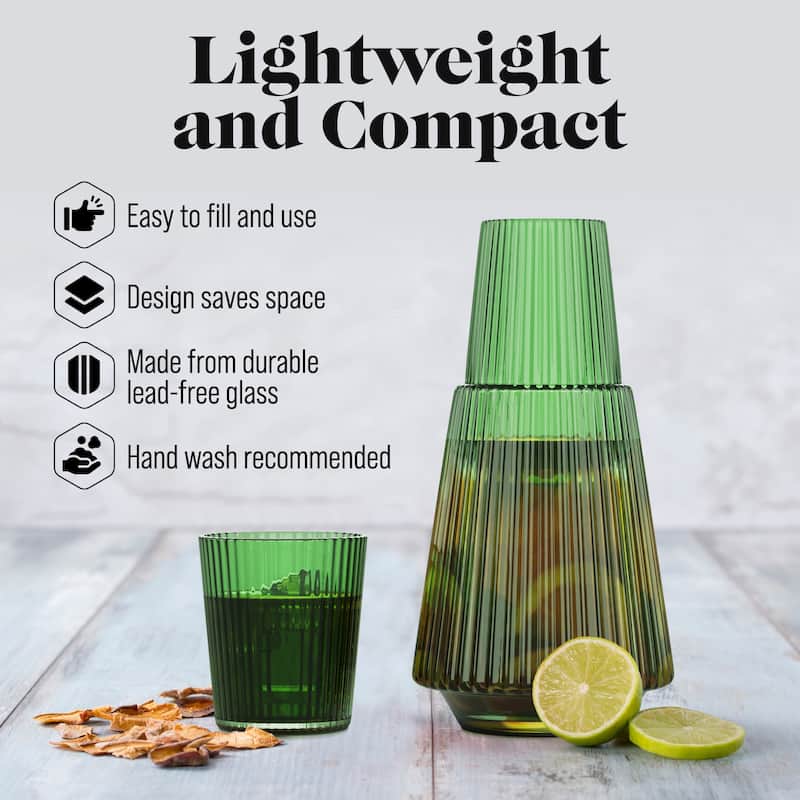 American Atelier Vintage Bedside Water Ribbed Carafe with Lid Tumbler