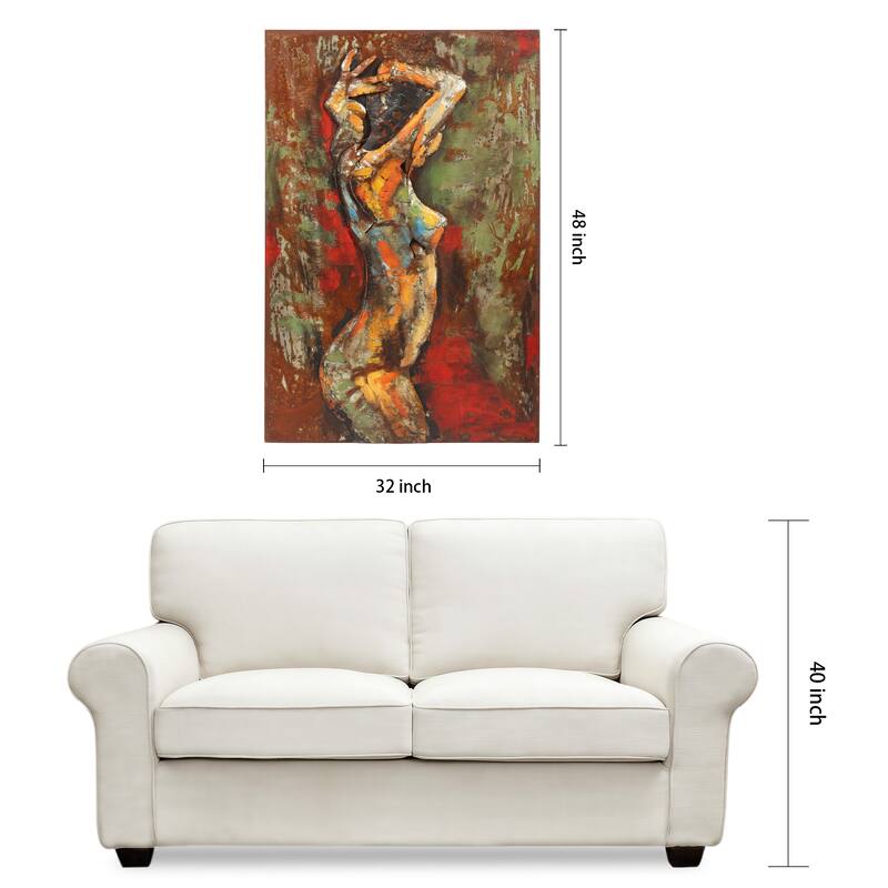 "Nude Study" Mixed Media Iron Hand Painted Dimensional Wall Art Sculpture