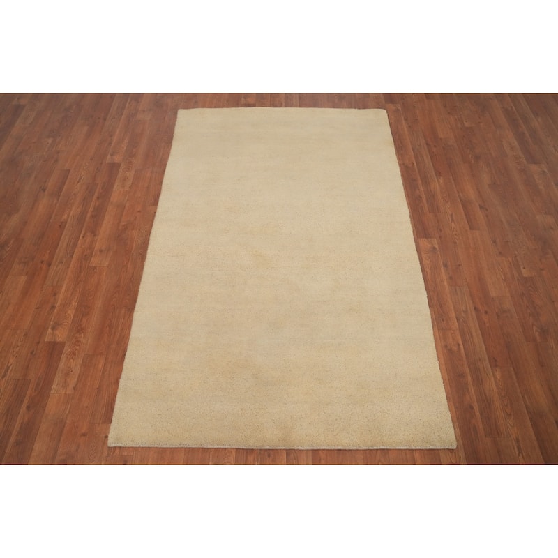 Hand Knotted Oriental 100% Wool Carpet Modern Solid Beige & Ivories Gabbeh Area Rug - 6' 0'' X 3' 10''