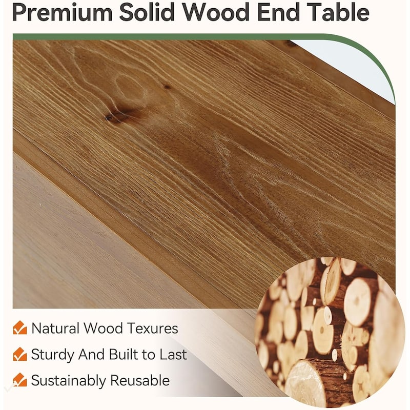 Solid Wood End Table, Modern C-Shaped Side Table with 2-Tier Storage - 11.8" W × 23.6" L × 23.6" H