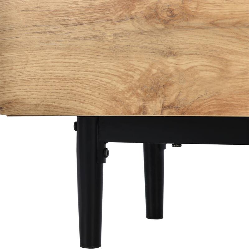 Modern LED Light TV Stand with Drop Down Door and Open Shelves
