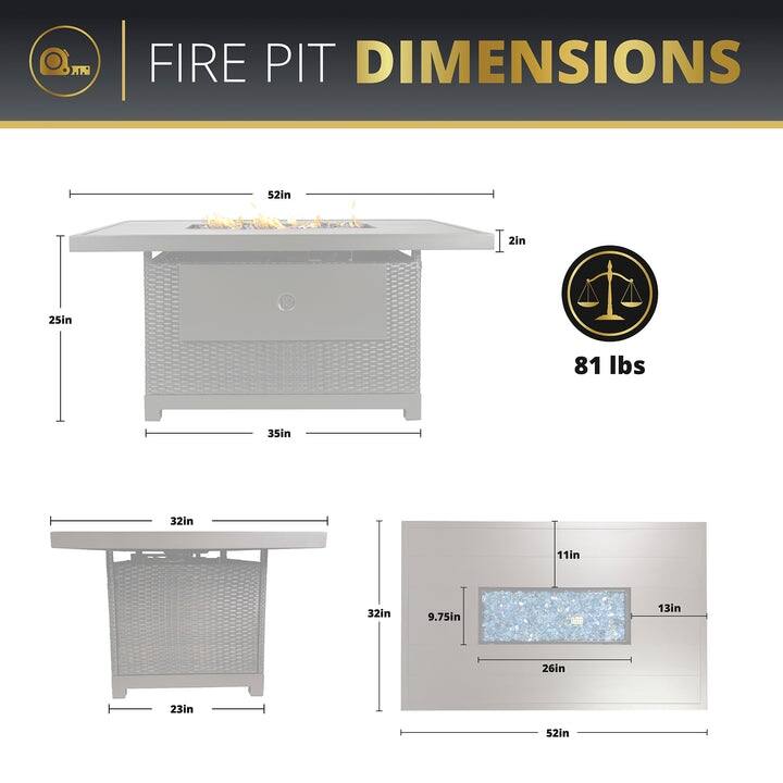 Kinger Home Novi Rattan Propane Gas Fire Pit Table Aluminum Frame - 52-Inch