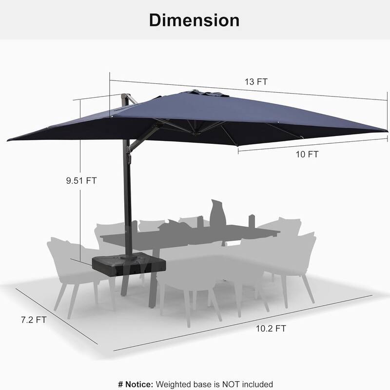 PURPLE LEAF Sturdy Heavy-duty Patio Cantilever Offset Umbrella with 360-degree Rotation