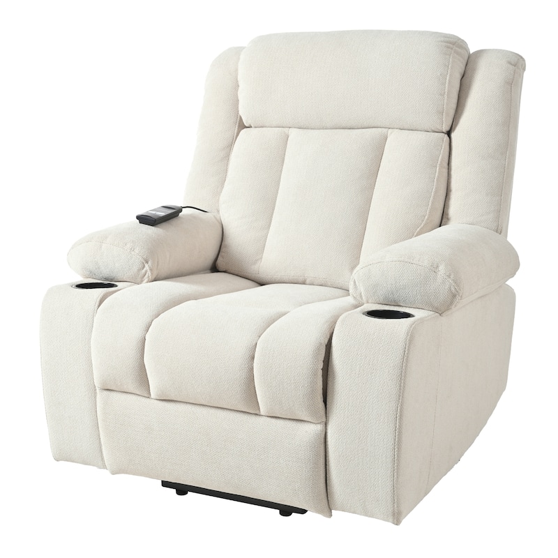 Power Lift Recliner Chair with Extended Footrest, Home Theater Lounge Sofa with Remote Control, Cup Holders & Side Pockets