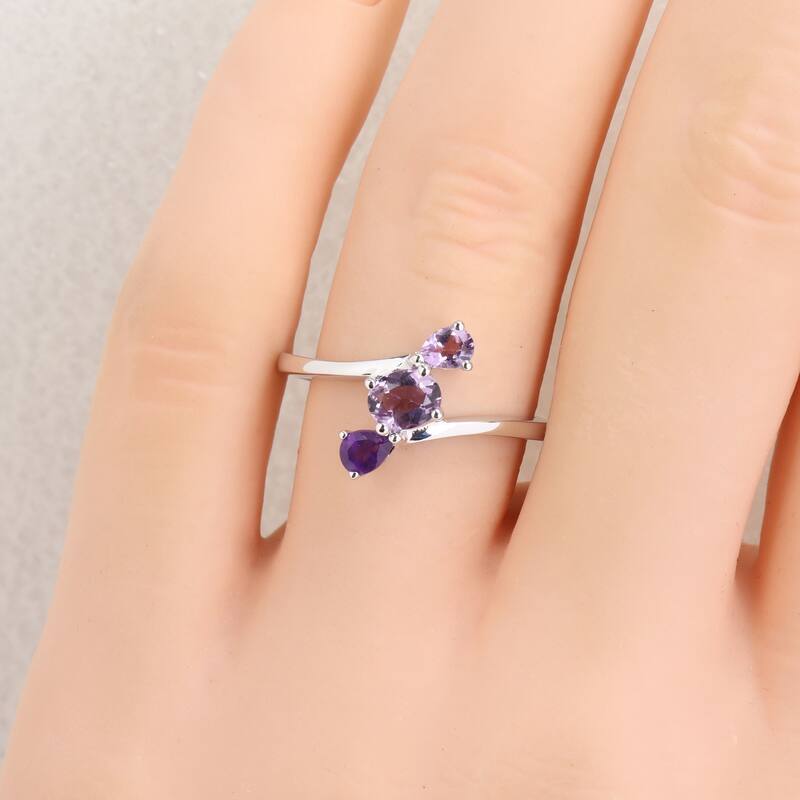 Miadora Multi-Gem Three Stone Bypass Ring Sterling Silver