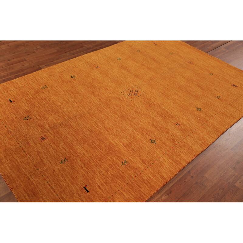 Orange Gabbeh Modern Area Rug Hand-Knotted Wool Carpet - 5'3" x 8'0"