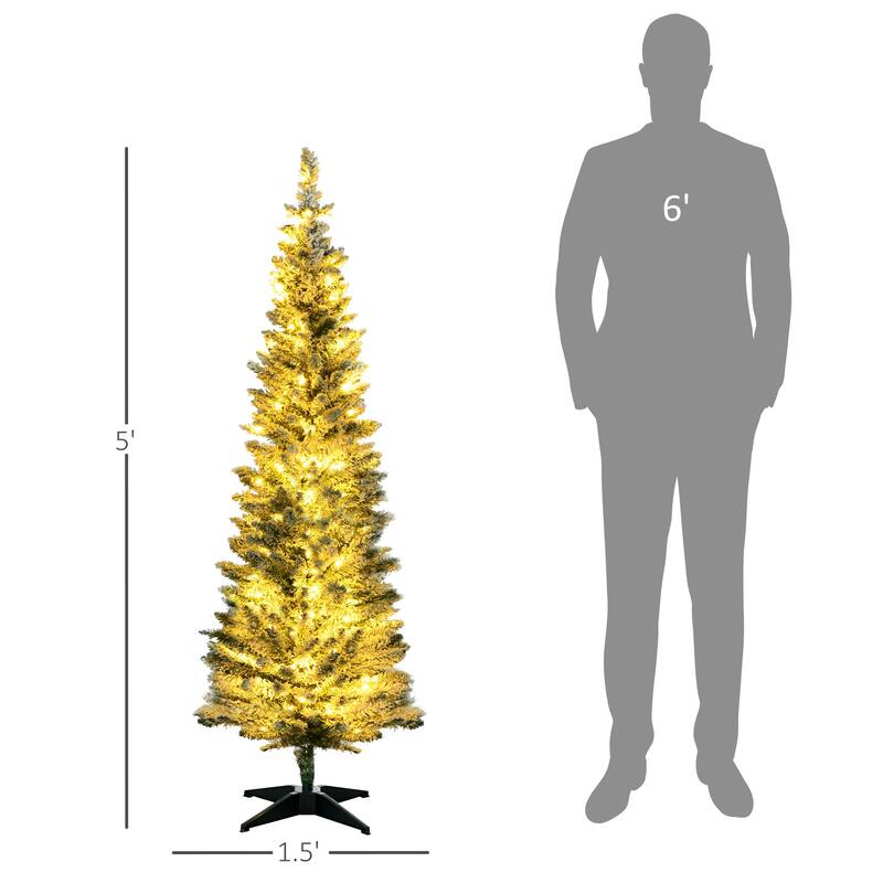 HOMCOM 5' Tall Pre-Lit Slim Noble Fir Artificial Christmas Tree with Realistic Branches, 110 Warm White LED Lights and 294 Tips