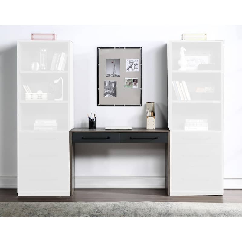 2 Drawers Wooden Writing Desk in Gray Oak Finish