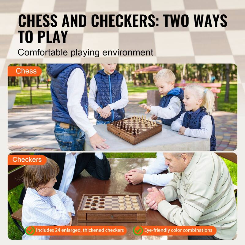 VEVOR Wood Chess Set Chess Checkers Game Set for Adults Kids Tournament Professional Beginner
