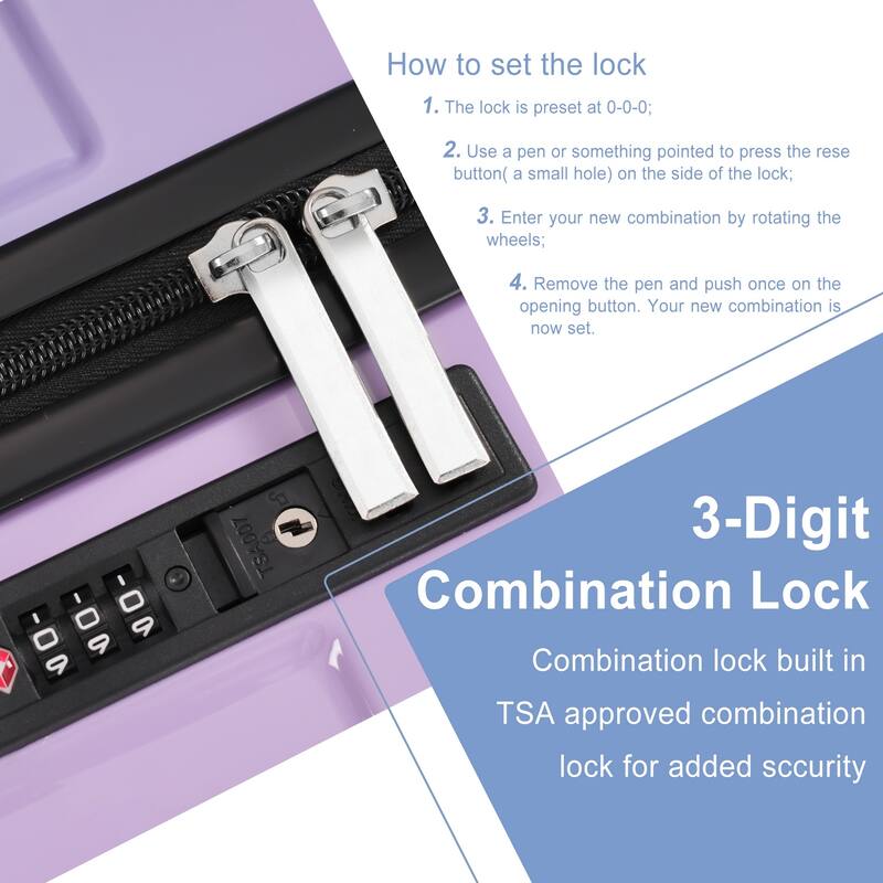 Luggage Set 3 Piece Glossy PC Suitcases with Spinner Wheels, Built-In TSA Lock and Foldable Duffel Bag, for Travel Men & Women