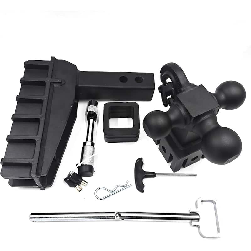 Ball Adjustable Trailer Hitch, Drop Ball Hitch Fits 2.5-Inch Receiver - 6in Drop Tri-Ball with Hook