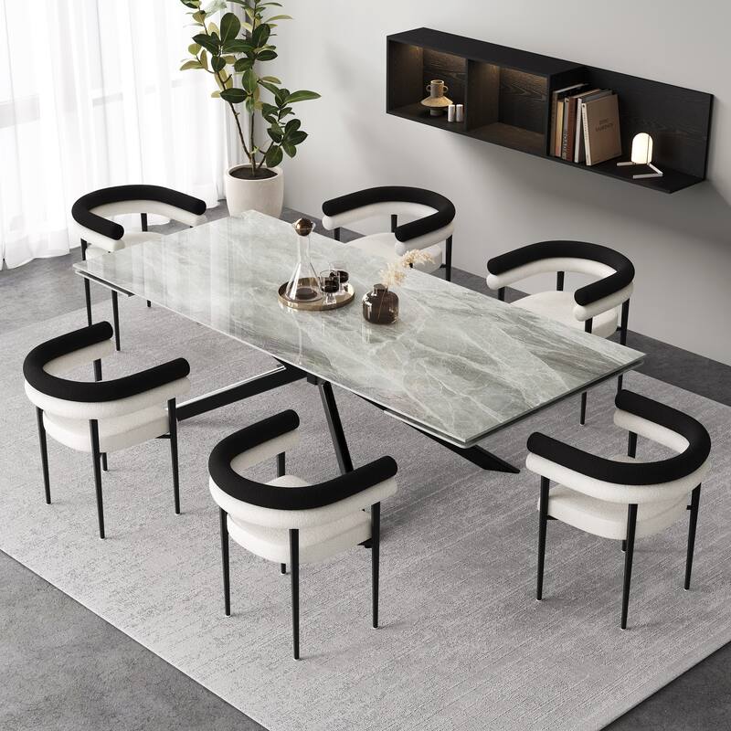 110.24" Extendable Sintered Stone Dining Table With 8 Chairs Dining Table Set