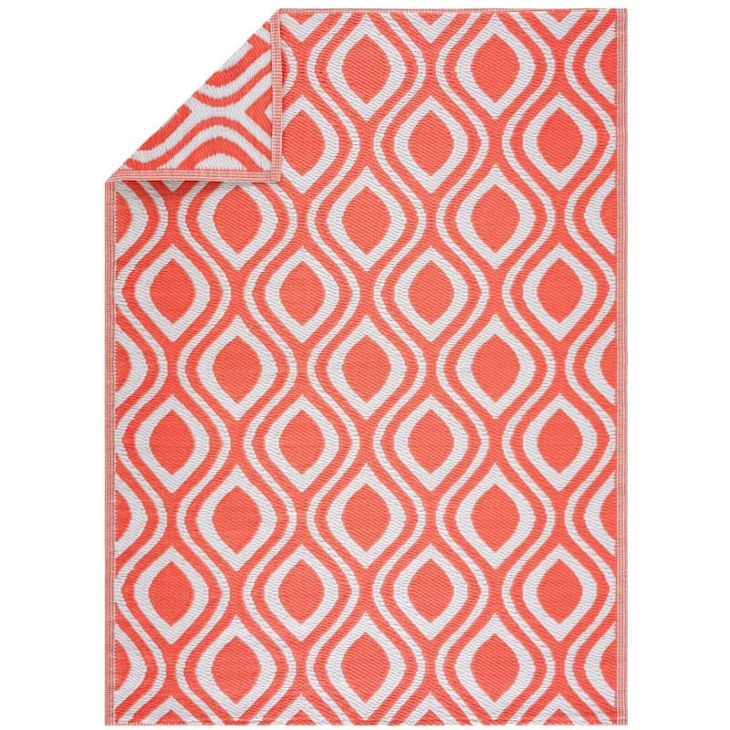 Venice Design 100% Eco-friendly Lightweight Plastic Outdoor Mat/Rug - 5'x7' - Orange&White