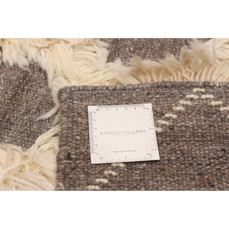 ECARPETGALLERY Flat-Weave Marrakech Cream, Taupe Wool Kilim - 6'11 x 9'9